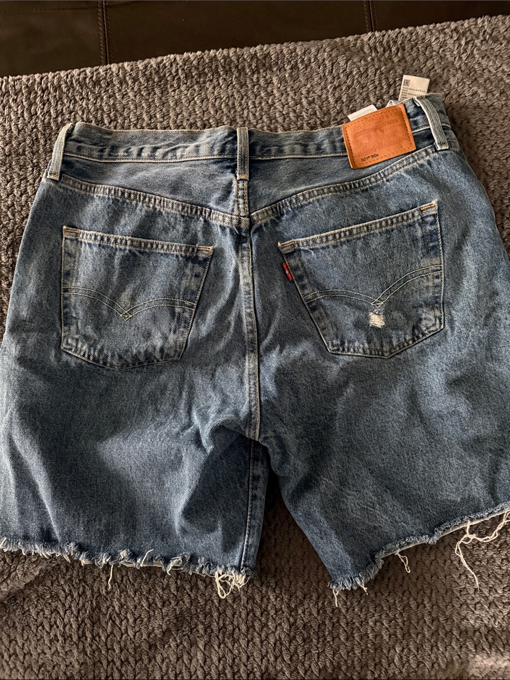 Levi's 501 blue all Denim Jean long shorts with Orange Stitching. Like new!